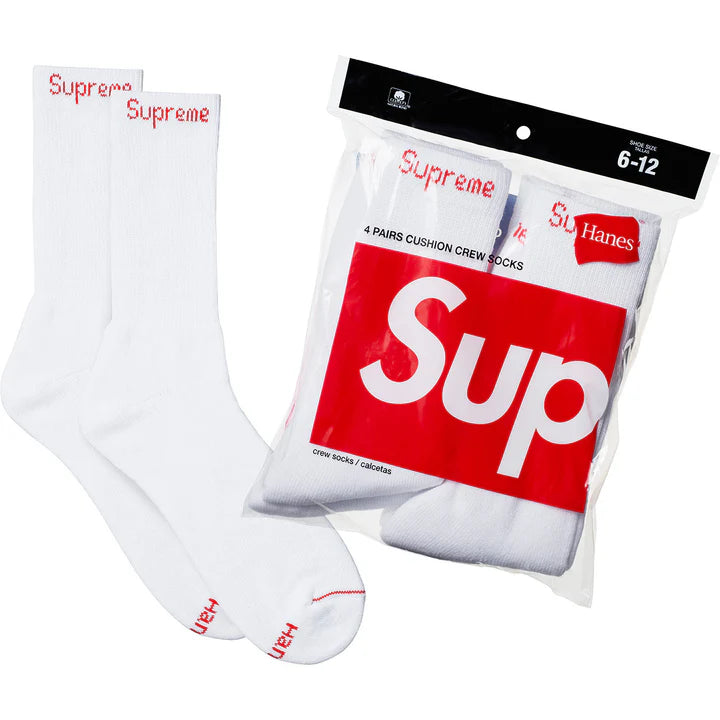Supreme®/Hanes® Crew Socks (4 Pack) White